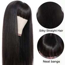 Straight Human Hair Wigs With Bangs Full Machine Made Wigs 250% Density Non Lace Front Wig For Women Glueless Straight Remy Human Hair Wigs Natural Color