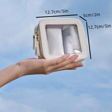 1pc Clear Small Cosmetic Bag For Purse Clear Mini Makeup Bag For School Cute Clear Make Up Pouch For Travel Tiny Leather White Make Up Organizer Case For Backpack Toiletry Bag Waterproof Square Pouch With Zipper, Pencil Case, Lipstick Pack Bag