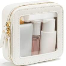 1pc Clear Small Cosmetic Bag For Purse Clear Mini Makeup Bag For School Cute Clear Make Up Pouch For Travel Tiny Leather White Make Up Organizer Case For Backpack Toiletry Bag Waterproof Square Pouch With Zipper, Pencil Case, Lipstick Pack Bag