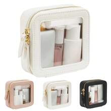 1pc Clear Small Cosmetic Bag For Purse Clear Mini Makeup Bag For School Cute Clear Make Up Pouch For Travel Tiny Leather White Make Up Organizer Case For Backpack Toiletry Bag Waterproof Square Pouch With Zipper, Pencil Case, Lipstick Pack Bag