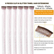 6Pcs Hair Tinsel Clip In 23.6Inch Glitter Tinsel Hair Extensions Clip In Hair Tinsel Kit Heat Resistant Shiny Sparkle Fairy Hair Accessories For Women (Pink)