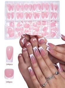 288Pcs French Ballet Series Nail Stickers, Suitable For All Women And Girls, With Pure Glitter And French Design, Suitable For Everyday Wear Press On Nails Nail Supplies Nails
