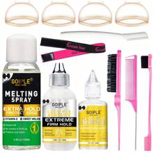 Goiple Waterproof Lace Glue Kit Wig Lace Bond Melting Spray Extra Hold For Lace Front Glueless Adhesive, Includes Lace Melting And Holding Spray, Wig Glue, Adhesive Remover, Rat Tail Comb, Teasing Brush, Double Sided Brush, Eyebrow Trimmer, Elastic Hair B