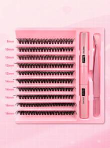 200PCS Dramatic C-Curl 8-16MM Mix DIY Lash Extension Kit Set DIY Bottom Lashes Eyelashes Book Big Volume Soft Individual Cluster Lashes Create A Fluffy Natural Wispy Y2k Butterfly Elements Pink Base Card Look At Home Long Lasting DIY Lashes Glue, DIY Glue