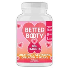 Angry Supplements Better Booty BBL Tablets Creatine, Glutamine, Collagen & BCAA Pills For Women, Fitness Workout, 90ct (30 Day Supply)
