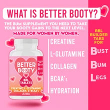 Angry Supplements Better Booty BBL Tablets Creatine, Glutamine, Collagen & BCAA Pills For Women, Fitness Workout, 90ct (30 Day Supply)