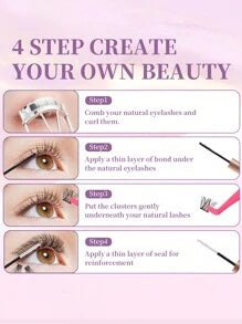 SEXYSHEEP 140pcs D Curl, Cluster False Eyelashes Mix Pack, Curling, Lengthening And Thickening Effect, No Drop-Off, Soft And Natural Looking, 10-16mm Mixed DIY Lash Clusters Natural Look&Wispy&Extra Thick&Long-Lasting DIY Eyelash Extension Kit With Bond A