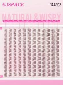 144 PCS D Curl Natural Lash Extension Kit Lash Clusters Kit Wispy Eyelash Extensions 9-12MM Individual Lashes Extensions With Bond And Seal Lash Glue And Eyelash Extension Tweezers DIY At Home Lash Clusters Kit,Lashes,Eyelashes,Fake Lashes