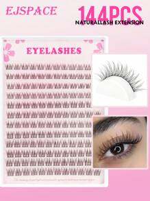 144 PCS D Curl Natural Lash Extension Kit Lash Clusters Kit Wispy Eyelash Extensions 9-12MM Individual Lashes Extensions With Bond And Seal Lash Glue And Eyelash Extension Tweezers DIY At Home Lash Clusters Kit,Lashes,Eyelashes,Fake Lashes