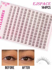144 PCS D Curl Natural Lash Extension Kit Lash Clusters Kit Wispy Eyelash Extensions 9-12MM Individual Lashes Extensions With Bond And Seal Lash Glue And Eyelash Extension Tweezers DIY At Home Lash Clusters Kit,Lashes,Eyelashes,Fake Lashes