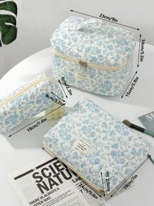 1 PC White Orchid Quilted White Zipper Bag Make Up Bag, Fashionable And Casual Large Capacity Portable Zipper Makeup Bags, Travel Storage Stationery Storage, Vacation Essentials Cosmetic Bags For Pouch Pads, Wired Earphones, Earpods, Headphones, Charger,