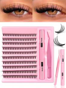 200PCS Dramatic C-Curl 8-16MM Mix DIY Lash Extension Kit Set DIY Bottom Lashes Eyelashes Book Big Volume Soft Individual Cluster Lashes Create A Fluffy Natural Wispy Y2k Butterfly Elements Pink Base Card Look At Home Long Lasting DIY Lashes Glue, DIY Glue