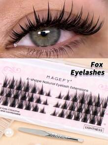 MAGEFY 42pcs CC Curl Manga DIY Extended Tail Cross Fox Eyelashes Cluster,Eyebrow Clip,Manga Tip Tail Fairy Hair Lash Clusters,Eye Lash Clusters,Individual Eyelashes,Lashes,Fake Lashes