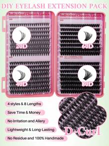 SHEIN X Milania 624PCS Mixed DIY Lash Extension Kit High Capacity Individual Lash Clusters 9-16MM Mixed D Curl Effect Natural Look Wispy Soft And Comfortable False Eyelashes Long-Lasting Individual Lashes Kit With Lash Bond&Seal And Tweezers And Lash Brus