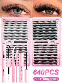 Golden Unwinding 640PCS 30D40D50DDramatic C-Curl 8-16MM Mix DIY Lash Extension Kit Set DIY Bottom Lashes Eyelashes Book Big Volume Soft Individual Cluster Lashes Create A Fluffy Natural Wispy Y2k Butterfly Elements Pink Base Card Look At Home Long Lasting