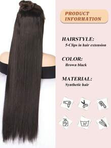 Black-Brown Extra Long Straight Hair 20~40 Inch 5 Clips In Hairtail Extension For Ladies Girls Clip In Extensions Hairpieces For Women Suitable For Various Occasions Including Music Festivals, Parties, Cosplay, Holidays And All Season