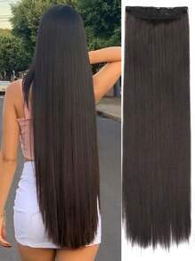 Black-Brown Extra Long Straight Hair 20~40 Inch 5 Clips In Hairtail Extension For Ladies Girls Clip In Extensions Hairpieces For Women Suitable For Various Occasions Including Music Festivals, Parties, Cosplay, Holidays And All Season