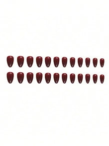 24Pcs Wine Red Solid Almond Wear Nail Tips + 1Pc Nail File + 1Pc Gel Polish Piece Press On Nails Nail Supplies Nails