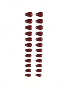 24Pcs Wine Red Solid Almond Wear Nail Tips + 1Pc Nail File + 1Pc Gel Polish Piece Press On Nails Nail Supplies Nails