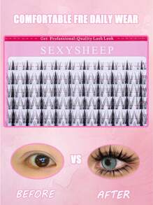 SEXYSHEEP 140pcs D Curl, Cluster False Eyelashes Mix Pack, Curling, Lengthening And Thickening Effect, No Drop-Off, Soft And Natural Looking, 10-16mm Mixed DIY Lash Clusters Natural Look&Wispy&Extra Thick&Long-Lasting DIY Eyelash Extension Kit With Bond A