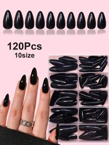 120pcs Black Press On Nails Almond Shape Full Cover Acrylic Fake Nails Young Girls Acrylic Nails Supplies Solid Color Almond Nail Set Boxed Gift Creative Prefabricated Nails For Salon Or Handmade DIY