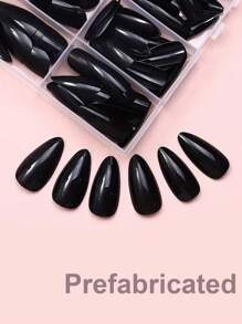 120pcs Black Press On Nails Almond Shape Full Cover Acrylic Fake Nails Young Girls Acrylic Nails Supplies Solid Color Almond Nail Set Boxed Gift Creative Prefabricated Nails For Salon Or Handmade DIY