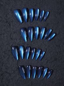 24Pcsy2K Aesthetic Crystal Blue Cat Eye Tip Acrylic Press On Nails Almond Cat Eye Fit Perfectly False Nails Set ,Contain 1Pc Jelly Glue And 1Pc Nail File, Blue Cat Eye Nails For Woman & Girl Daily Wear Rave Party Use Nail Supplies Nails