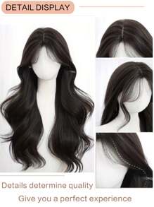 24 Inch 240g Heat Resistant Synthetic Wig, Medium Length Wavy With Bangs, Elegant Wig Suitable For Women's Daily Wear, Black-Brown