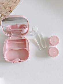 1pc/2pcs Portable Simple Square Contact Lens Case, DIY Solid Color Contact Lens Holder, Suitable For Daily Outdoor Use