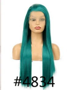 Green Color Hair Lace Front Wigs Synthetic 13x4 Long Silky Straight Heat Resistant Fiber Glueless Frontal Lace Replacement Wig Pre Plucked With Baby Hair Natural Hairline 24 Inches HD Transparent Lace, Gift For Women