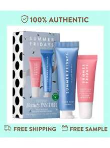 Summer Fridays Preppy Skincare Set: Summer Fridays Jet Lag Mask + Lip Butter Balm Viral Self-Care Essentials Travel Size 0.5oz Pink Sugar & Hydration