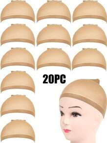 12PCS Beige Stocking Wig Caps, Closed End Mesh Hair Net, Stretchy Nylon Wig Caps For Women & Men