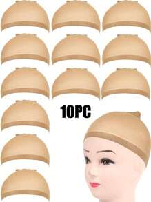 12PCS Beige Stocking Wig Caps, Closed End Mesh Hair Net, Stretchy Nylon Wig Caps For Women & Men