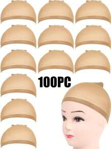 12PCS Beige Stocking Wig Caps, Closed End Mesh Hair Net, Stretchy Nylon Wig Caps For Women & Men
