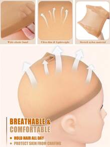 12PCS Beige Stocking Wig Caps, Closed End Mesh Hair Net, Stretchy Nylon Wig Caps For Women & Men