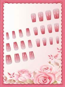 24Pcs Medium Size Coffin Shaped False Nails With Peach Ombre Gradient Design, Includes 1Pc Jelly Gel And 1Pc Nail File, Suitable For Music Festival Party, Dancing, Daily Wear, Removable And Reusable Press On Nails Nail Supplies Nails