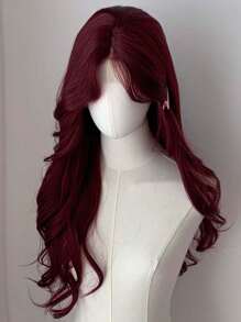 Cosplay Anterior Forehead Lace Long Wavy Wigs Hair, Center Split Wig,Anterior Forehead-Shaped Lace 4*1  Red Burg 26 Inch Semi Woven Daily Natural, Smooth And Realistic Wig(Accessories Not Included)