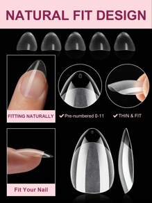 120/240Pcs Short Almond Nail Tips Soft Gel Clear Gelly Nail Tips Half Matte Full Cover Nail Tips Acrylic Pre-Filed Press On Fake Nail Tips For Nail Extension Home DIY Manicure Press On Nails Nail Supplies