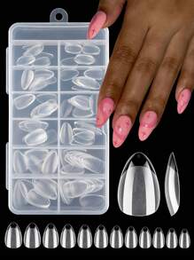 120/240Pcs Short Almond Nail Tips Soft Gel Clear Gelly Nail Tips Half Matte Full Cover Nail Tips Acrylic Pre-Filed Press On Fake Nail Tips For Nail Extension Home DIY Manicure Press On Nails Nail Supplies
