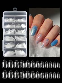 120/240Pcs Short Almond Nail Tips Soft Gel Clear Gelly Nail Tips Half Matte Full Cover Nail Tips Acrylic Pre-Filed Press On Fake Nail Tips For Nail Extension Home DIY Manicure Press On Nails Nail Supplies