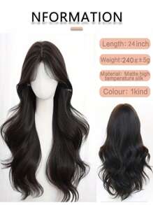 24 Inch 240g Heat Resistant Synthetic Wig, Medium Length Wavy With Bangs, Elegant Wig Suitable For Women's Daily Wear, Black-Brown