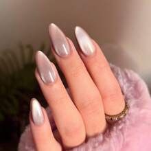 24Pcs/Set Y2K Long Almonds Glossy Aesthetic Crystal Cat Eye Acrylic Press On Nails Almond Nails Design Perfect Fit False Nails , Include: 1Pc Jelly Glue And 1Pc Nail File,Dusty Pink Cat Eye Nails & Summer Nails For Woman & Girl Daily Wear Rave Party Use N