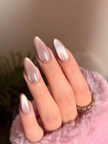 24Pcs/Set Y2K Long Almonds Glossy Aesthetic Crystal Cat Eye Acrylic Press On Nails Almond Nails Design Perfect Fit False Nails , Include: 1Pc Jelly Glue And 1Pc Nail File,Dusty Pink Cat Eye Nails & Summer Nails For Woman & Girl Daily Wear Rave Party Use N