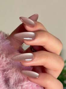24Pcs/Set Y2K Long Almonds Glossy Aesthetic Crystal Cat Eye Acrylic Press On Nails Almond Nails Design Perfect Fit False Nails , Include: 1Pc Jelly Glue And 1Pc Nail File,Dusty Pink Cat Eye Nails & Summer Nails For Woman & Girl Daily Wear Rave Party Use N