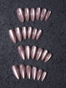 24Pcs/Set Y2K Long Almonds Glossy Aesthetic Crystal Cat Eye Acrylic Press On Nails Almond Nails Design Perfect Fit False Nails , Include: 1Pc Jelly Glue And 1Pc Nail File,Dusty Pink Cat Eye Nails & Summer Nails For Woman & Girl Daily Wear Rave Party Use N