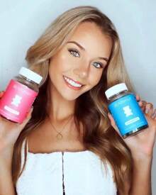 BEARVANA Gummies Combo Pack, Pink & Blue - Fuller Feminine Contours, Radiant Skin, Healthy Hair & Nails, Workout Aid For Curves Building - Berry Flavored Vegan Vitamin Supplement For Women - 120 Count