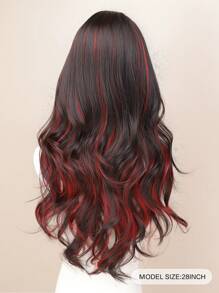28-Inch Black & Red Long Wavy Wig, Natural Looking Synthetic Hair Wig, Suitable For Women Daily, Party, Cosplay, Christmas