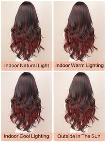 28-Inch Black & Red Long Wavy Wig, Natural Looking Synthetic Hair Wig, Suitable For Women Daily, Party, Cosplay, Christmas