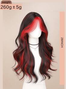 28-Inch Black & Red Long Wavy Wig, Natural Looking Synthetic Hair Wig, Suitable For Women Daily, Party, Cosplay, Christmas
