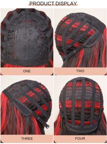 28-Inch Black & Red Long Wavy Wig, Natural Looking Synthetic Hair Wig, Suitable For Women Daily, Party, Cosplay, Christmas